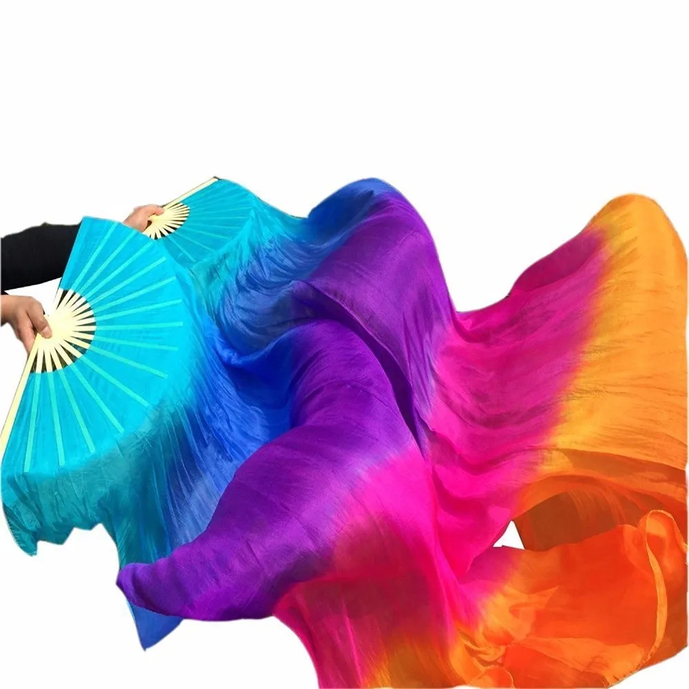 Женский 1,8 м танец живота веер из шелка и бамбука вуаль 1 пара(левая и правая рука) Бирюзовый синий фиолетовый розовый оранжевый