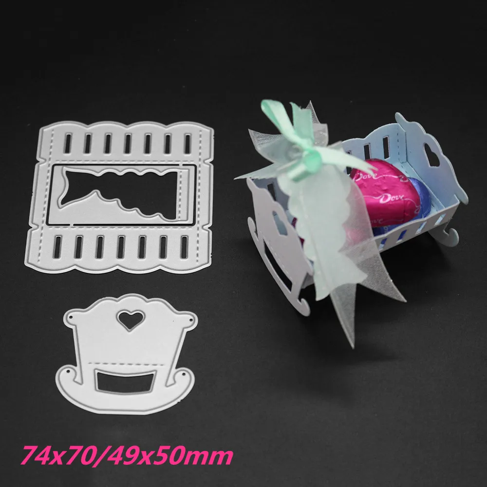 Best 74x70 49x50mm Baby Bed Making Scrapbook Greeting Card Decor Lace Hollow Metal Cutting Dies Stencil Frame Embossing Template DIY