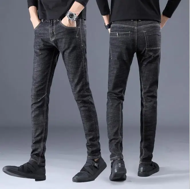 RICHARDROGER Men Jeans Pants Vintage Mens Clothing Spring Denim Jeans Men Casual Black Jeans Korean Pencil Pants Full Length P-1