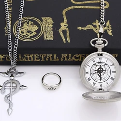 HOT Anime Stainless Steel Pendant Fullmetal Alchemist Edward Pocket Watch with Necklace With Ring Set Cosplay Costume Props HOT Anime Stainless Steel Pendant Fullmetal Alchemist Edward Pocket Watch with Necklace With Ring Set Cosplay Costume Props