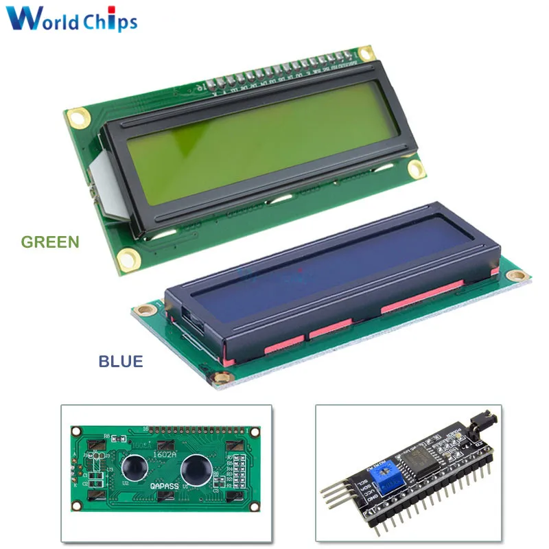 ЖК-дисплей 1602 1602 Модуль ЖКД синий/желто-зеленый экран 16x2 персонажа ЖК-дисплей Дисплей PCF8574T PCF8574 межсоединений интегральных схем I2C Интерфейс 5V для arduino