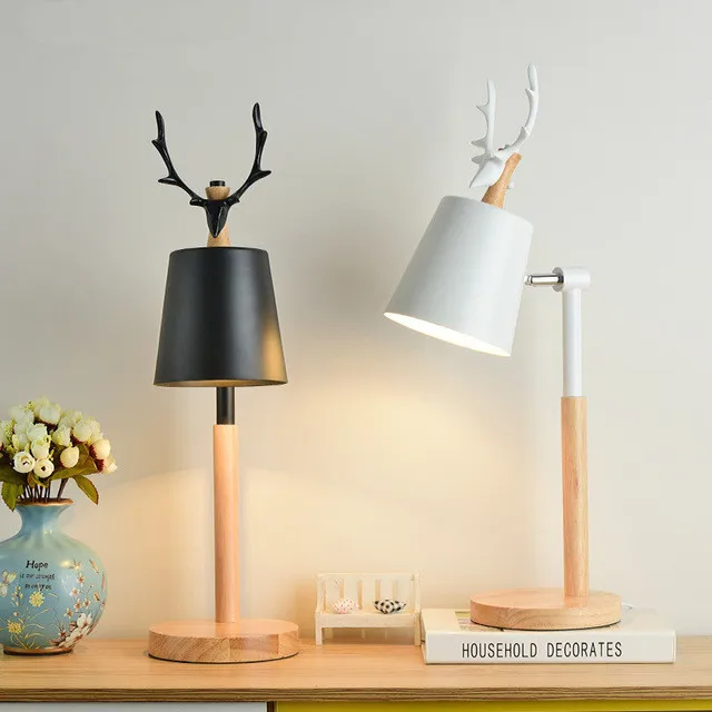 

Nordic LED Table Lamp With Metal Lampshade For Bedroom White Bedside Desk lights Black Reading Lamps Wooden Luminaria