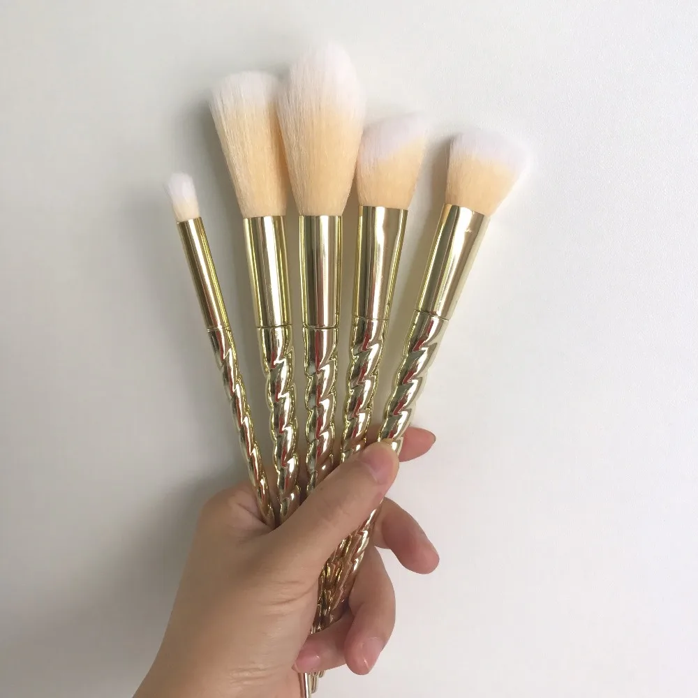 

Spiral Gold Makeup Brush Set High Quality Face Powder Blending Highlighter Unicorn Brushes Contour Blush Brush Cosmetic Tools