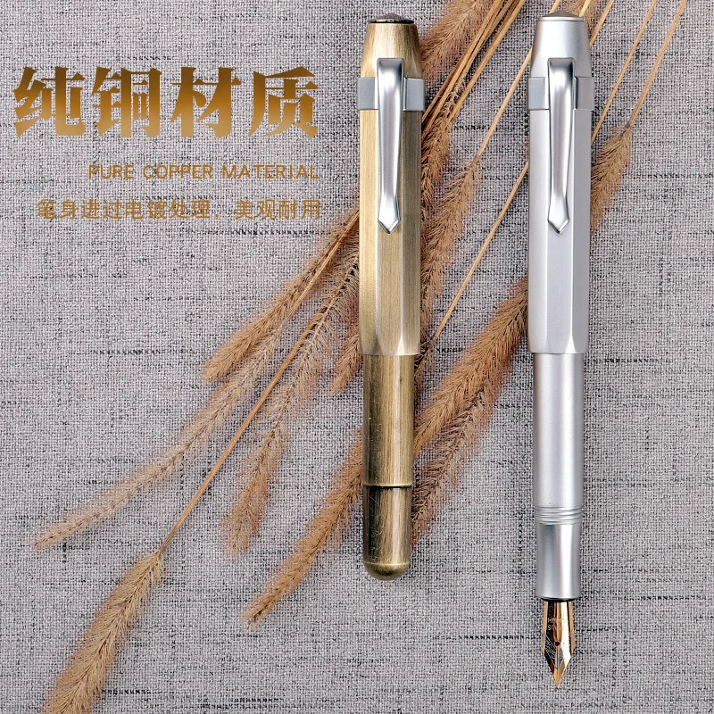 

1pcs 0.5mm High Quality Fine Fountain Pen Portable Full Copper Materialpens Replaceable Writing Ink Pen Business Student Office