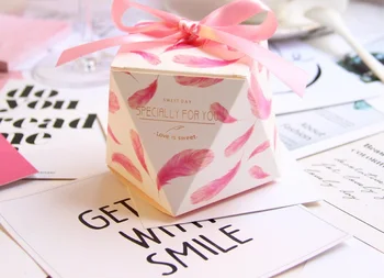 

1000pcs Diamond Shape Candy Box European Wedding Gift Box with Ribbon wen6043