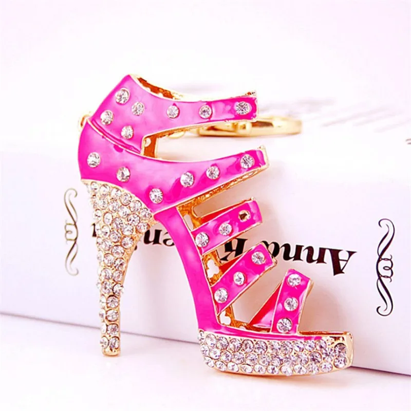 

New Crystal Rhinestone High Heel Keychains Fashion Shoe Key Chain Car Keyring Metal Key Ring Women Handbag Charms Bag Pendant