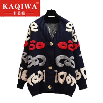 

Luxury brand 2018 autumn/winter extra thick letters languid wind sweater jacket women's long and loose knitted cardigan sweater