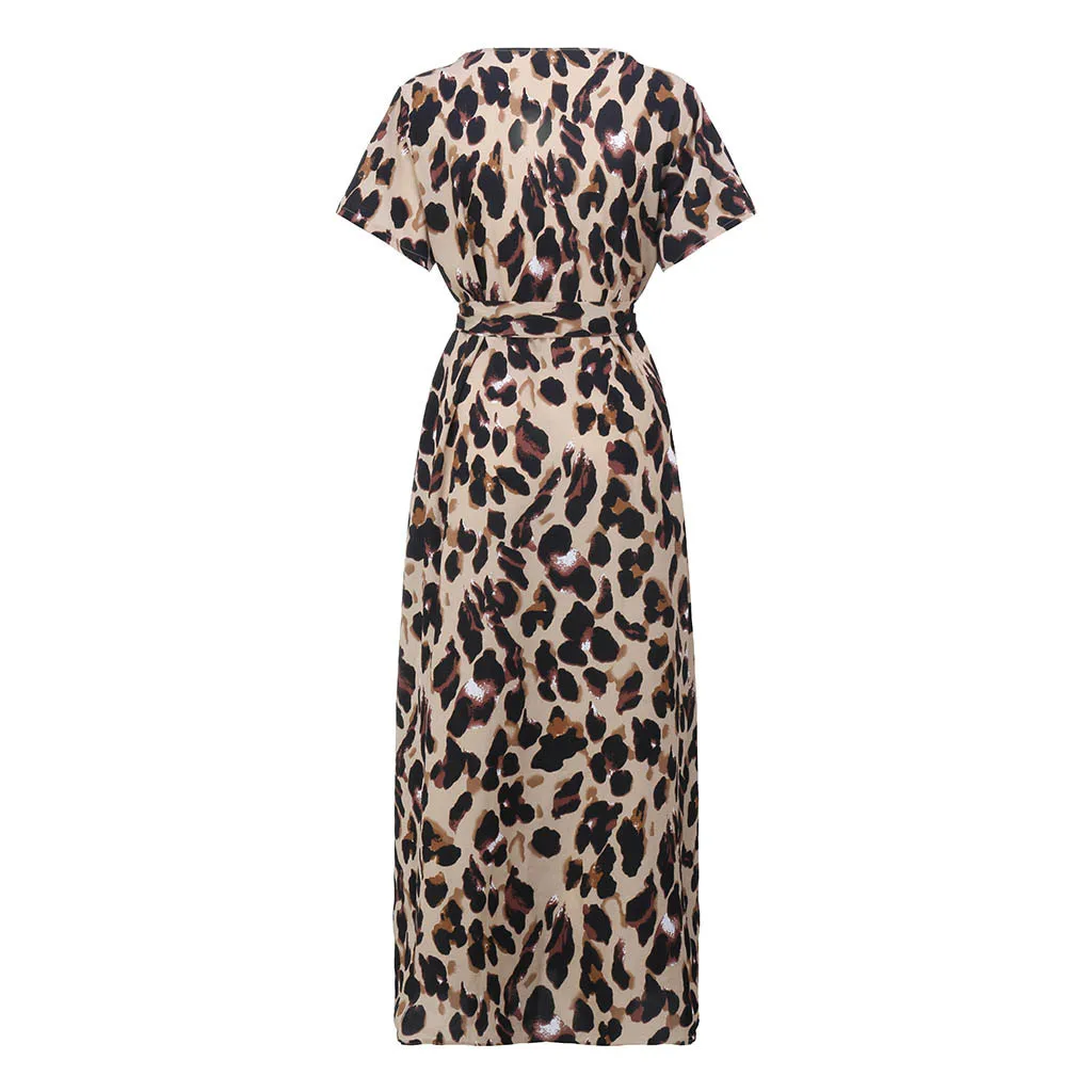 Женское зимнее платье с длинным рукавом и леопардовым принтом размера плюс, винтажное сексуальное длинное платье-туника с v-образным вырезом и рюшами, Повседневные Вечерние платья# L50