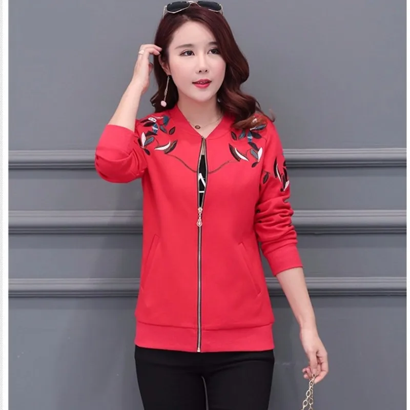 Automne Usine Femmes De Casual Vestes 935 Debout Rouge Broderie Survêtement Manteaux black Plus Lâche Yagenz Printemps Col Red Lady Taille Mode SOP44