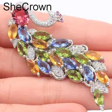 Дизайн, большой Феникс перидот, фиолетовый танзанитурмалин, цитрин, турмалин CZ шекрон Подарок серебряная брошь 61x26 мм