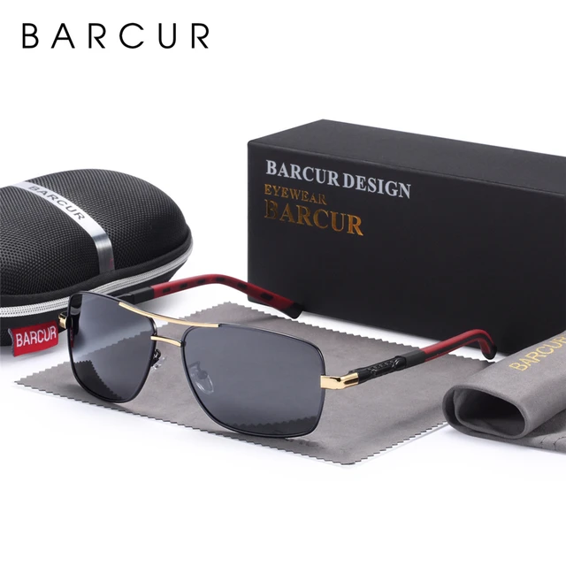 BARCUR Rectangle Polarized Sunglasses Driving Glasses Men Sun glasses  Colored Lenses for Eyes Vintage Glasses oculos