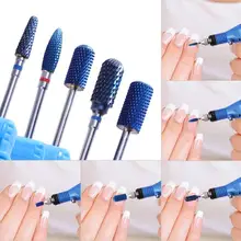 5 шт./компл. синий карбид вольфрама для заусенец 5 тип Нано покрытие ногтей сверло металлические биты для Электрический маникюр ногтей Аксессуары для сверл