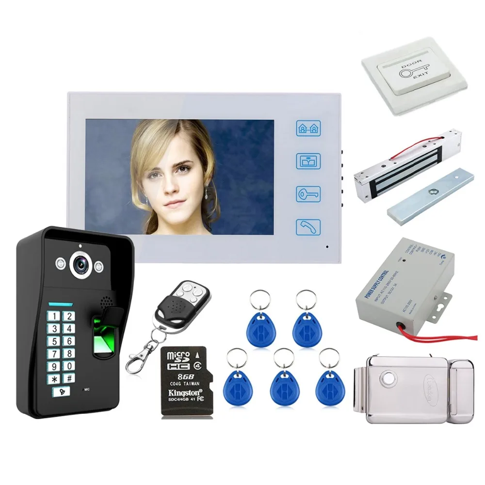 

Home Security 7" HD Recording Fingerprint Recognition RFID Password Video Door Phone Intercom Doorbell+Electronic locks Set