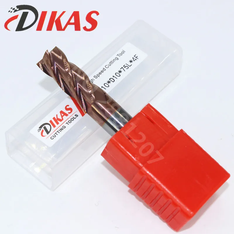 Dikas 55HRC d10 * D10 75L 4F материал Карбид квадратная плоская Концевая фреза 4 флейты 10 мм