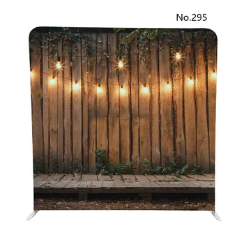 

8ft Evening Wooden Stage In The Garden With Lamps for double sided printing on fabric pillowcase backdrop