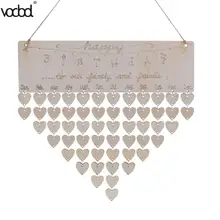VODOOL DIY Wooden Calendar Happy Birthday Printed Heart Shape Wall Calendar Sign Special Dates Planner Board Hanging Decor Gifts