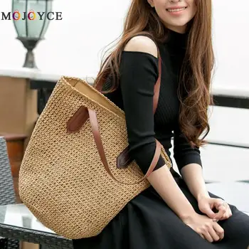 

Summer Beach Boho Paper Rope Straw Weaving Totes Bag Shoulder Women Top-handle Straw Bags