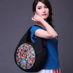 XIYUAN брендовая винтажная Этническая тайская ручная работа вышитая черная сумка национальная Цветочная вышивка известный бренд женская