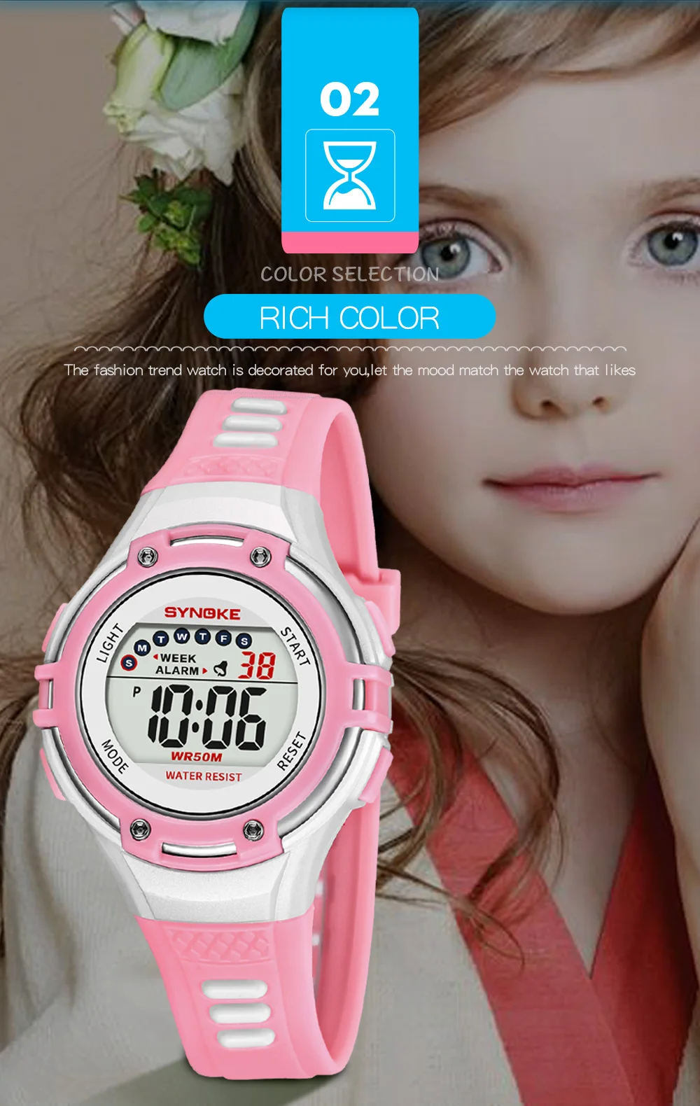 SYNOKE Clock Watches Girls Watches  Back Light Alarm 50m Waterproof Sport Watch for Children LED Display Kids Digital Watch Boys