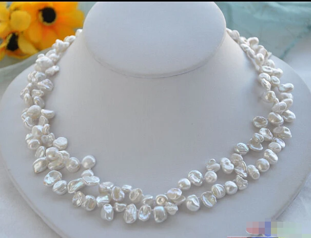 

Wholesale FREE SHIPPING P4173 2row 17" 10mm WHITE BAROQUE KESHI REBORN PEARL NECKLACE