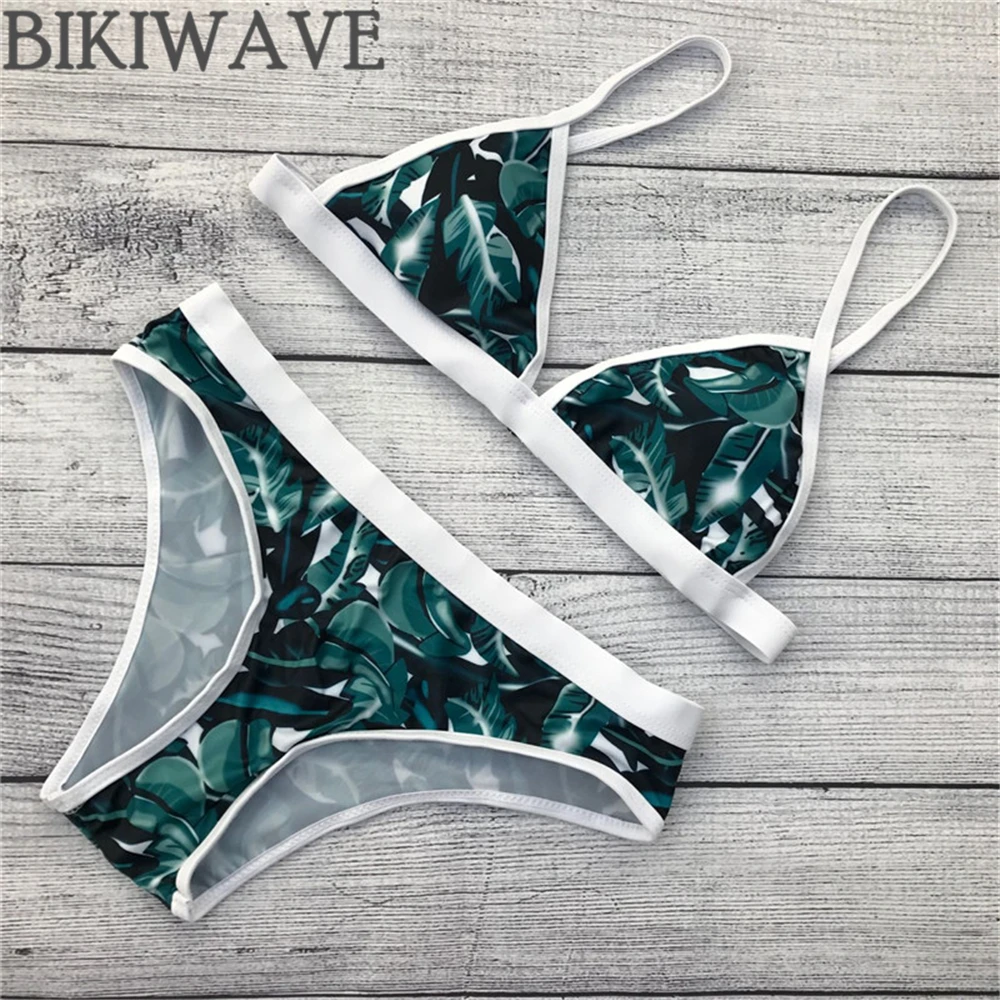 New style flower pattern green leaf women bikini adjustable strap swimsuit Brazilian bathing suit padded swimwear New style flower pattern green leaf women bikini adjustable strap swimsuit Brazilian bathing suit padded swimwear