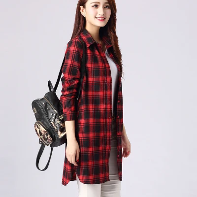 Women Cotton Plaid Shirt Long Sleeve 