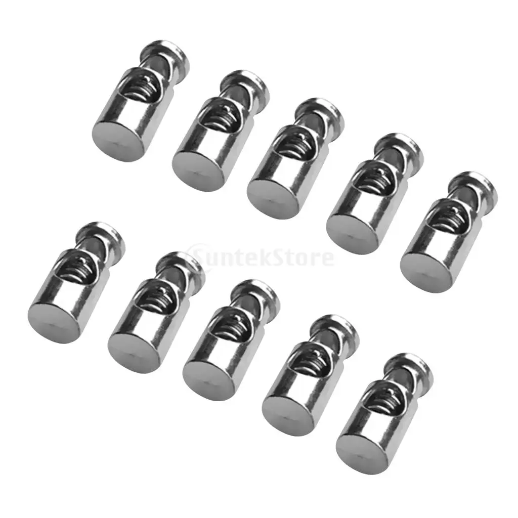 10Pcs Alloy Metal Cylinder Barrel Single Hole String Cord Locks Ends Toggle Spring Clasp Stop Drawstring Sewing Cordlocks Clip