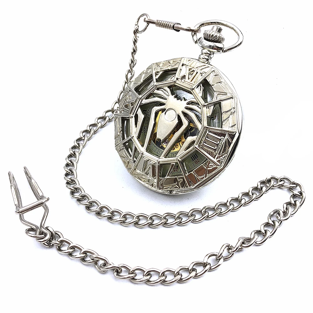 

New Arrival CAIFU Brand Trendy Stylish Spider Roman Number Dial Mens Pocket Watch Hand Wind Mechanical Fob Watches Half Hunter
