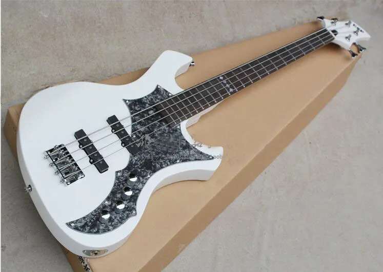 E BASSES four strings electric bass white body grey pearl guard board