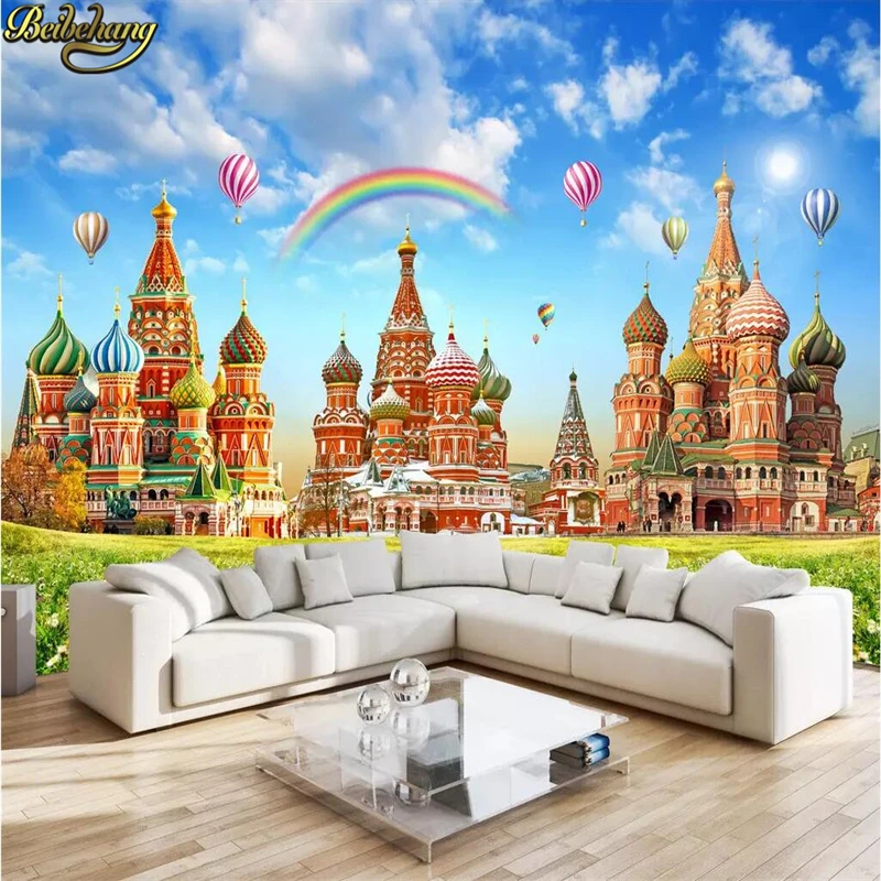 beibehang custom Fantasy Castle HD photo wallpaper Children's Room Rainbow Hot Air Balloon TV Background wallpaper for kids room