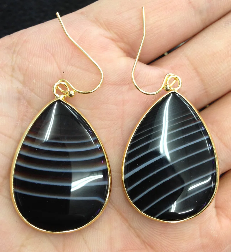 

YA2853 Pair Teardrop Shape Rose Quartzs Agates Stone Hook Earring Gold
