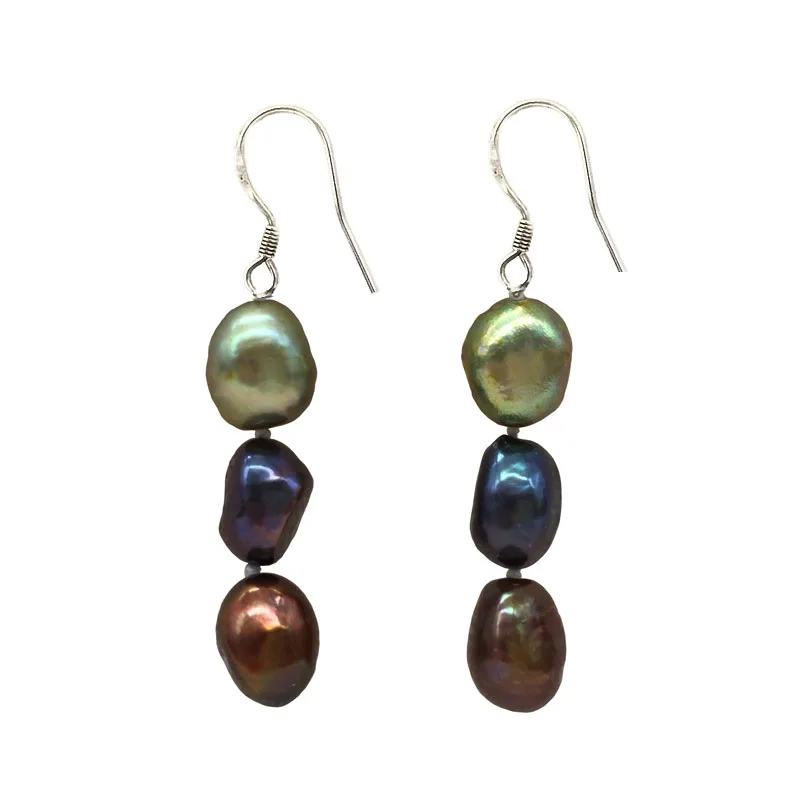 

simple stely popular hook dangle earring long shape freshwater pearls blue Stunning Hong Kong Colourful color Rainbow for girl