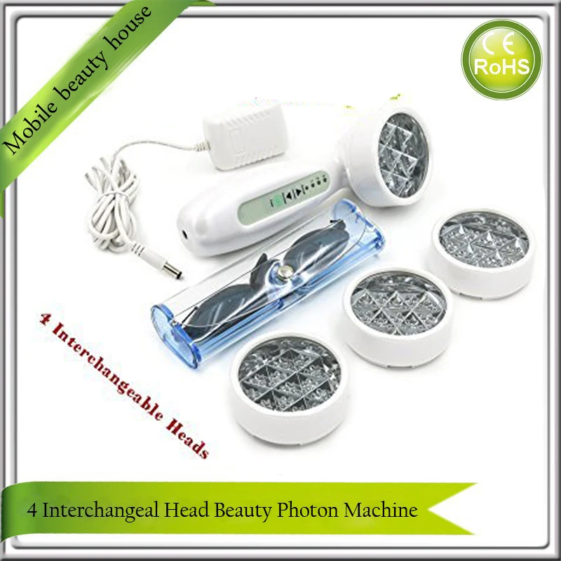 

4 Massager Heads Interchangeable Anti Acne Wrinkle Freckle Removal Skin Whitening Rejuvenation Bio Led Light Beauty Massager