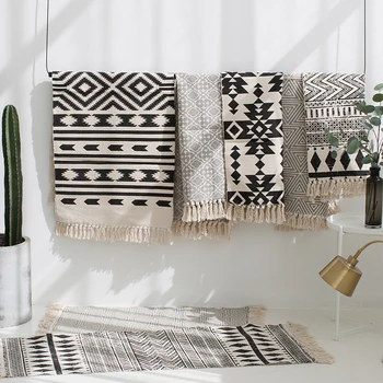 

Kilim black white 100% cotton Living room Carpet geometric Indian Rug stripe Modern Mat contemporary design Bohemia Nordic style