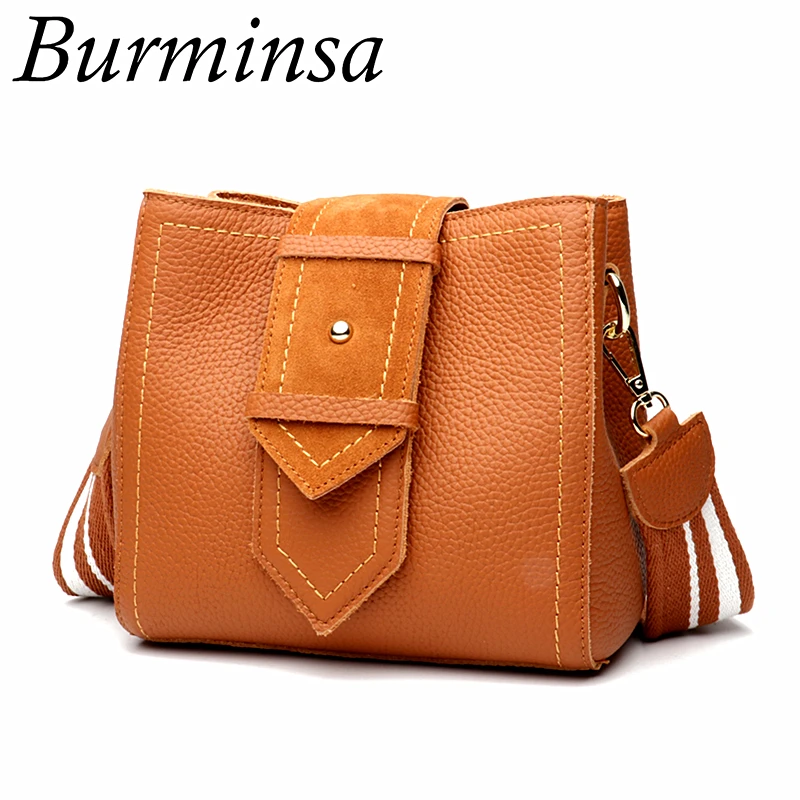 

Burminsa Bucket Ladies Genuine Leather Bags Small Suede Vintage Brown Women Messenger Bag Female Shoulder Bags 2018 Sac Femme