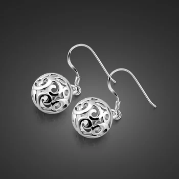 

Fashion women's 925 sterling silver earrings ethnic style hollow ball pendant earrings solid silver jewelry lady birthday gift