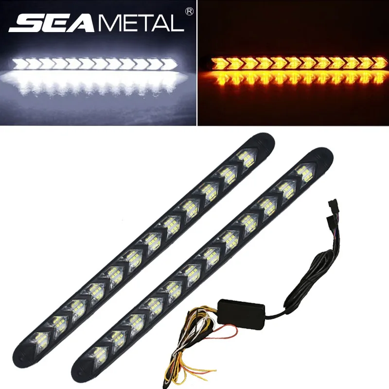 

DRL 12V Daytime Running Lights Car Turn Signal Lamps Universal Waterproof Day Time Signal Light Warn Strip Auto Light Assembly