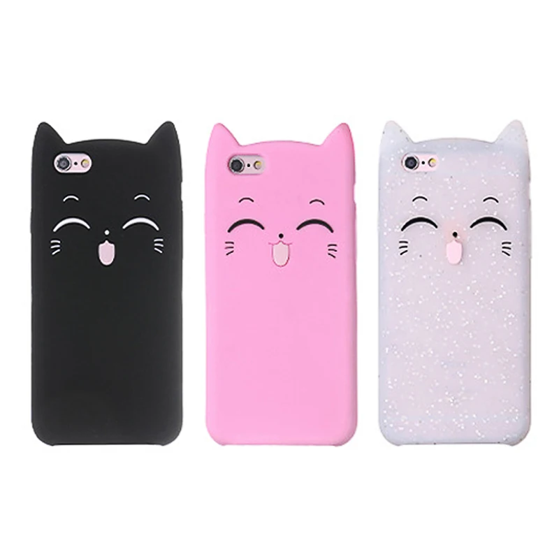 Cute silicone Glitter Soft TPU Cat Phone Cases for iPhone X 8 5 5S SE 6 6S 7 Plus Rubber Fashion