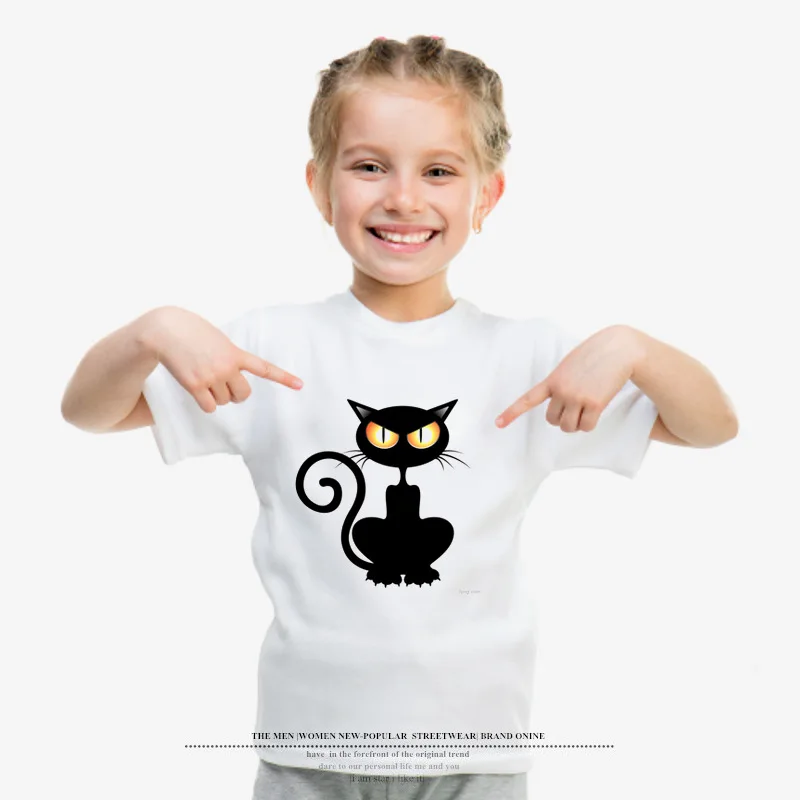

Black Cat Boys T-Shirt kids Girls naughty Cartoon Print short sleeve Children costume 2019 summer Avengers 2 3 4 Years Outwear