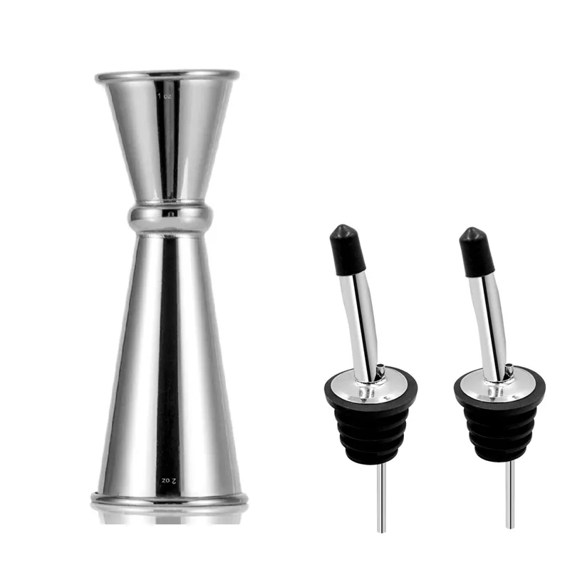 Bar Jigger & 2 x Bottle Pourer Professional Stainless Steel Cocktail Jiggers (1&amp2oz) Liquor Spout Olive Oil Dispenser | Дом и сад