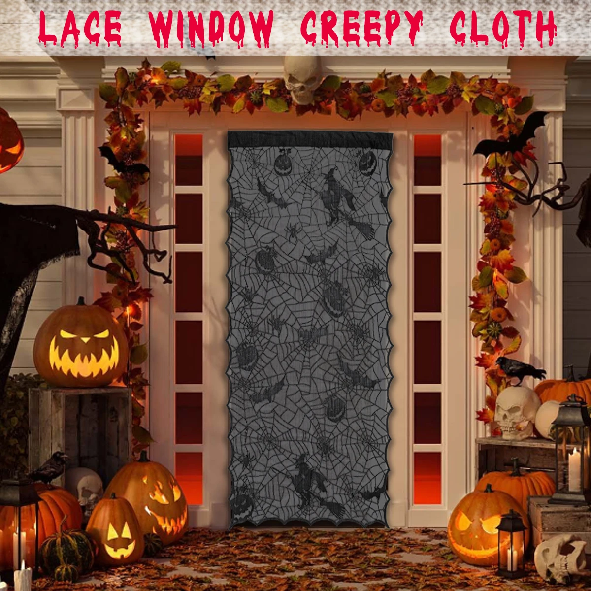 Buy Halloween Lace Window Door Curtain Spiders s