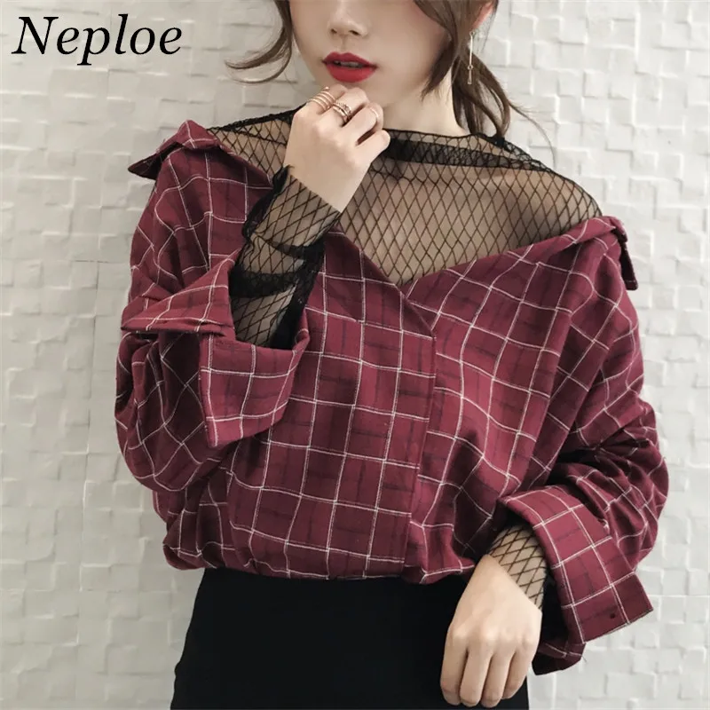 

Fashion Preppy Style Mesh Patchwork Ladies Blusas 2019 Hot Sale V-Neck Fake Two-Piece Shirts Casual Loose Blusa Women 64812