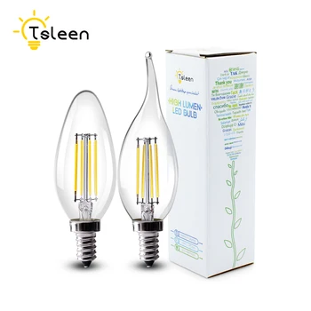

TSLEEN LED Filament Candle Light Bulb E14 E12 220V 110V 4W 8W C35 Edison Bulb Retro Antique Vintage Style Cold Warm White Lamp