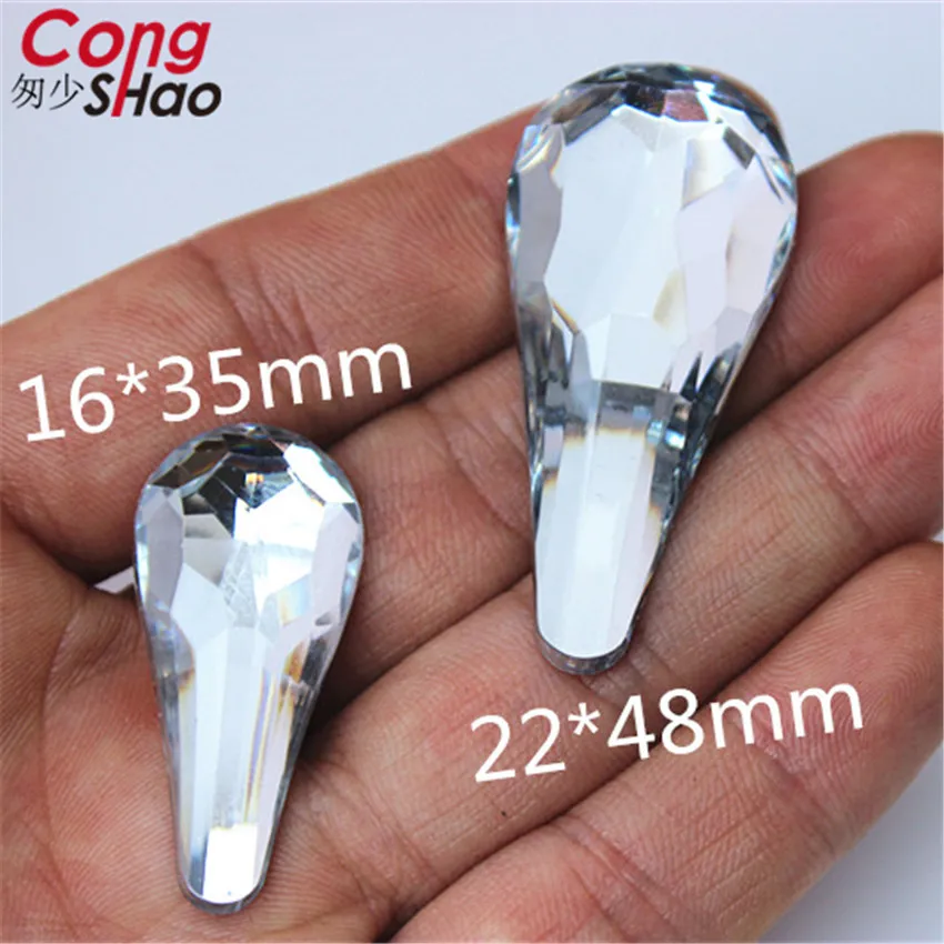 

Cong Shao 10pcs 16*35mm Big Drop Crystal Rhinestones Applique FlatBack Acrylic Gems Large Clear Stones DIY Scrapbook trim ZZ342