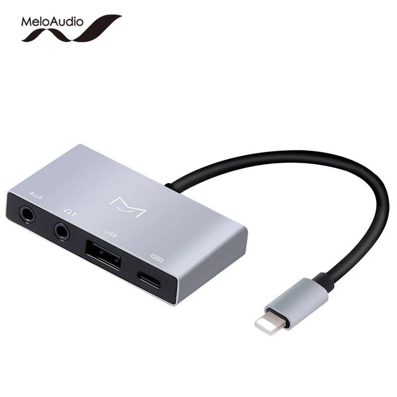 Goedkoop MeloAudio Lightning naar USB OTG Audio Adapter, Man vrouw, met Broadcast Lading Aux Jack Sync Functie, Geen APP Nodig