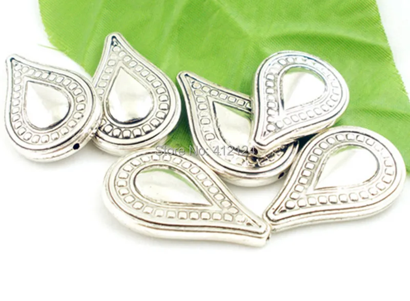 300Pcs Spacer Beads Teardrop Acrylic CCB Plastic Dot Silver Tone 25x16mm