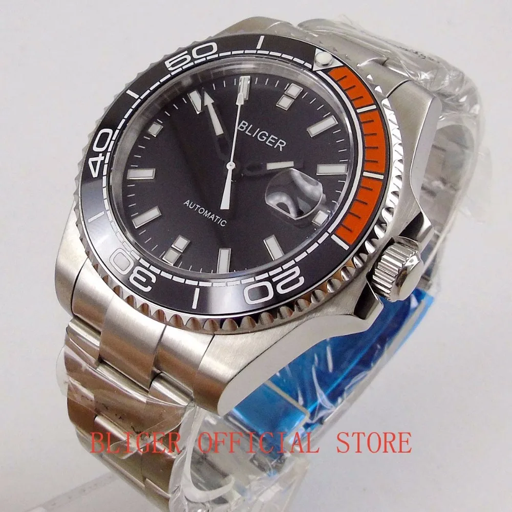 

BLIGER 43mm men's watch black dial Luminous white marks black Ceramic Bezel Miyota 8215 Automatic movement wrist watch