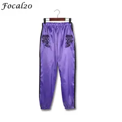 Focal20 уличная Тигровая вышивка женские брюки с эластичной талией повседневные свободные длинные пятнистые брюки