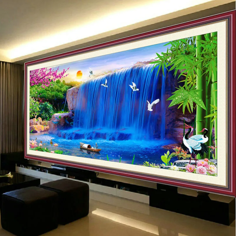 

Blue Waterfall Landscape DIY Full Cross-stitch Embroidery Painting Kits Printed on Canva Handicrafts Needlework Cross Stitch