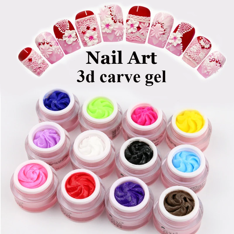 

12 Colors 3D Carve Patterns Modelling Gel Soak Off UV Gel Manicure DIY Nail Art Carved Glue
